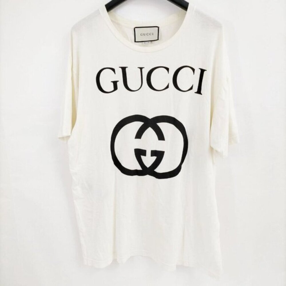 Authentic Gucci Logo White GG Print Cotton T-Shirt Luxury Designer Tee
